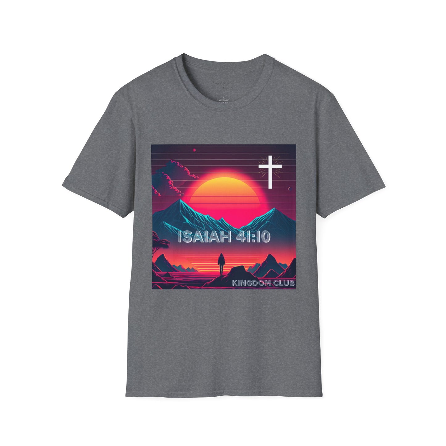 Kingdom Club Isaiah 41:10 Unisex Softstyle T-Shirt - Vibrant Mountain Design