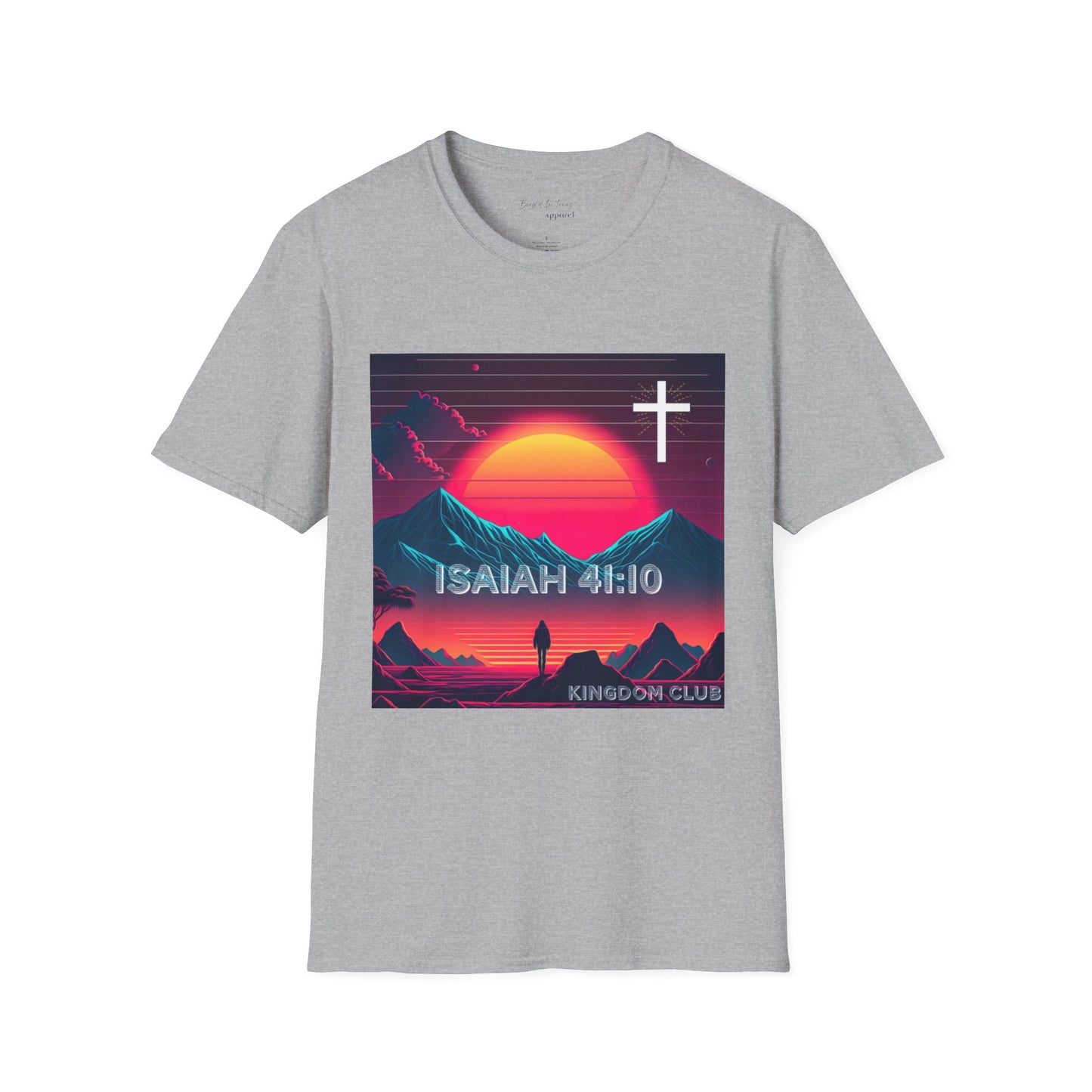 Kingdom Club Isaiah 41:10 Unisex Softstyle T-Shirt - Vibrant Mountain Design