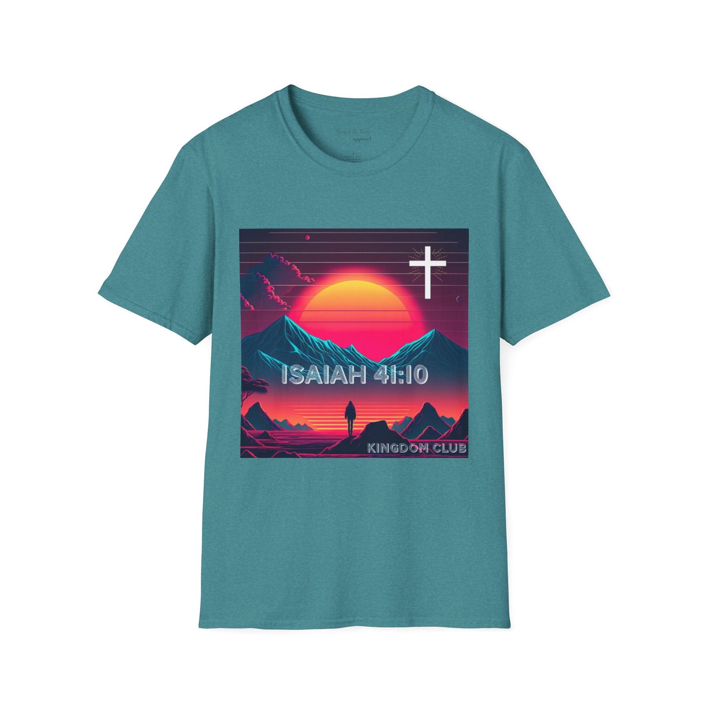 Kingdom Club Isaiah 41:10 Unisex Softstyle T-Shirt - Vibrant Mountain Design